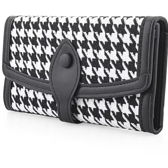 BY:KY Black Houndstooth Pattern Faux Leather Wallet, Factory Sealed - Picture 3 of 6